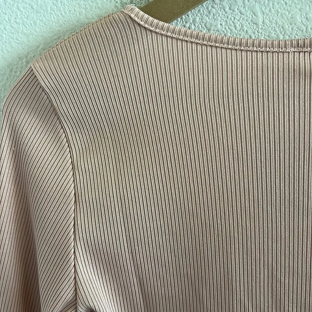 NWT Free People Intimately Charli Bodysuit Mini RIbbed Pink Statement Sleeve S